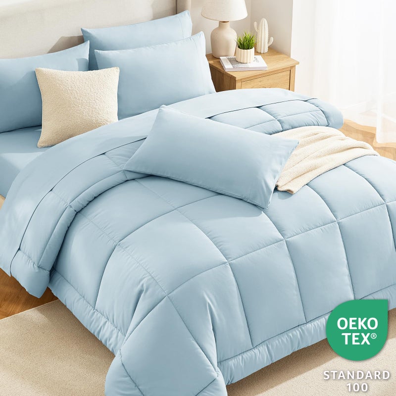 CozyLux Full Size Comforter Sets Light Blue, 7 Pieces Bed in a Bag, Blue Comforter Full Size, All Season Bedding Sets with Stitch Quilted Comforter, Flat Sheet, Fitted Sheet, Pillowcases - Image 3