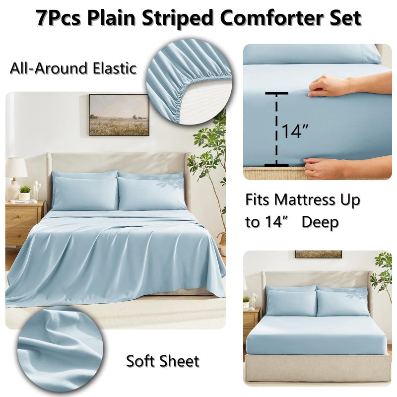 CozyLux Full Size Comforter Sets Light Blue, 7 Pieces Bed in a Bag, Blue Comforter Full Size, All Season Bedding Sets with Stitch Quilted Comforter, Flat Sheet, Fitted Sheet, Pillowcases - Image 5