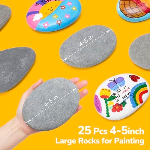Simetufy 25 Pcs Large Rocks for Painting, 4-5 Inch River Rocks Painting Stones Smooth Flat Rocks for Painting, Natural Rocks to Paint for Arts DIY Crafts Kids Painting - Image 3