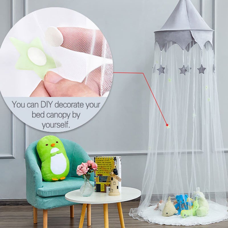 LOAOL Canopy for Kids Bed with Stars, Crib Canopy with Dome, Elegant Net Hanging Fairy Girl Bed Canopy Princess Room Decoration Reading Nook Corner Curtain Fits Full Crib, Twin, Queen Play Castle Tent - Image 5