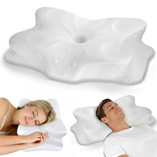 CCidea Cervical Neck Pillows for Sleeping Pain ReliefErgonomic Contour Memory Foam Pillow for SideBackStomach Sleepers 2 Heights with ICY Cooling White Silk Pillowcase Gifts for Men Women - Image 1