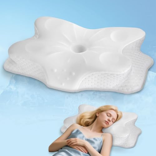 CCidea Cervical Neck Pillows for Sleeping Pain ReliefErgonomic Contour Memory Foam Pillow for SideBackStomach Sleepers 2 Heights with ICY Cooling White Silk Pillowcase Gifts for Men Women - Image 3