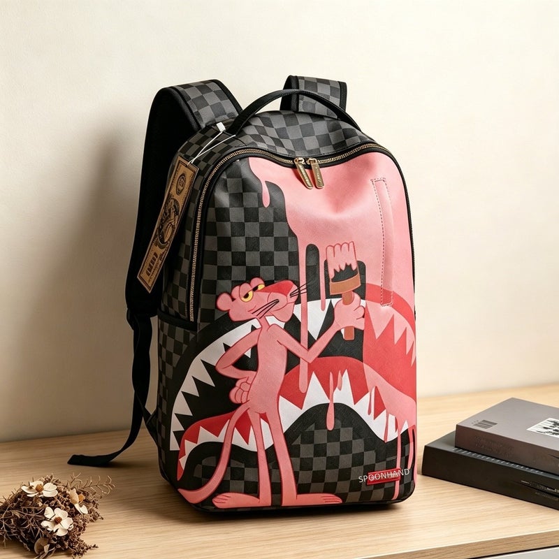 Shark Graffiti Backpack, Synthetic Leather Casual Travel Bag with 12-Inch Laptop Space and Air-Cushion Straps - Image 1