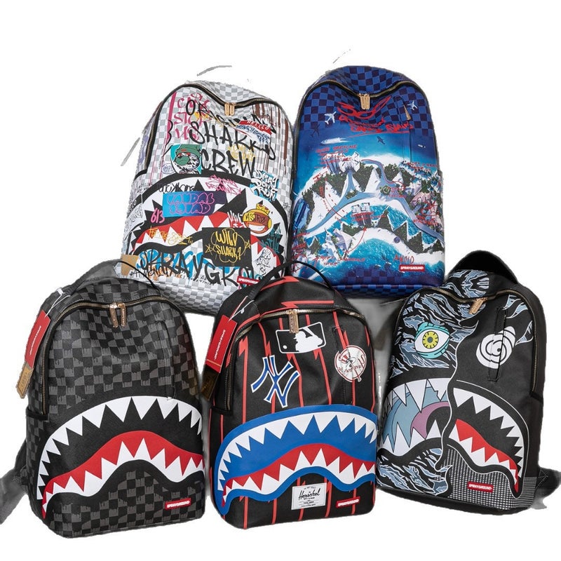 Shark Graffiti Backpack, Synthetic Leather Casual Travel Bag with 12-Inch Laptop Space and Air-Cushion Straps - Image 2