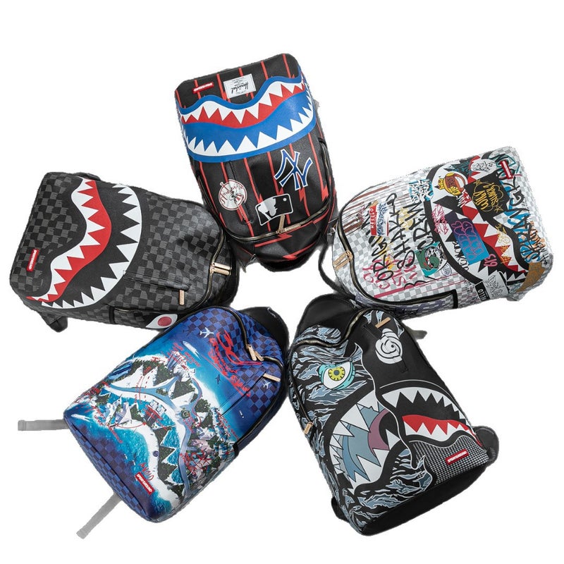 Shark Graffiti Backpack, Synthetic Leather Casual Travel Bag with 12-Inch Laptop Space and Air-Cushion Straps - Image 4