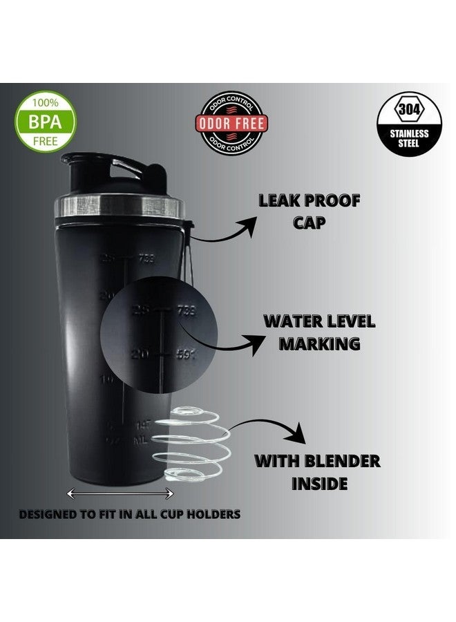SHIFA CRAFT SHIFA CRAFT Gym Shaker Bottle - Natural Matte Finish Stainless Steel with Black Coating, Food Grade Steel, with Carrying Strip and Mixer Ball Supplements Shakers (800ml)  - Image 2