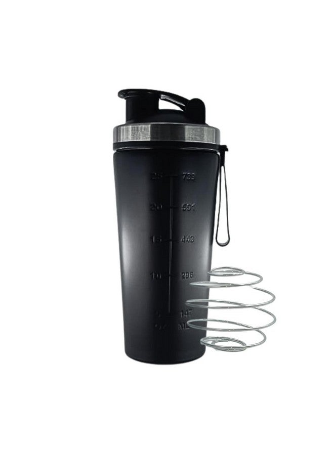 SHIFA CRAFT SHIFA CRAFT Gym Shaker Bottle - Natural Matte Finish Stainless Steel with Black Coating, Food Grade Steel, with Carrying Strip and Mixer Ball Supplements Shakers (800ml)  - Image 1