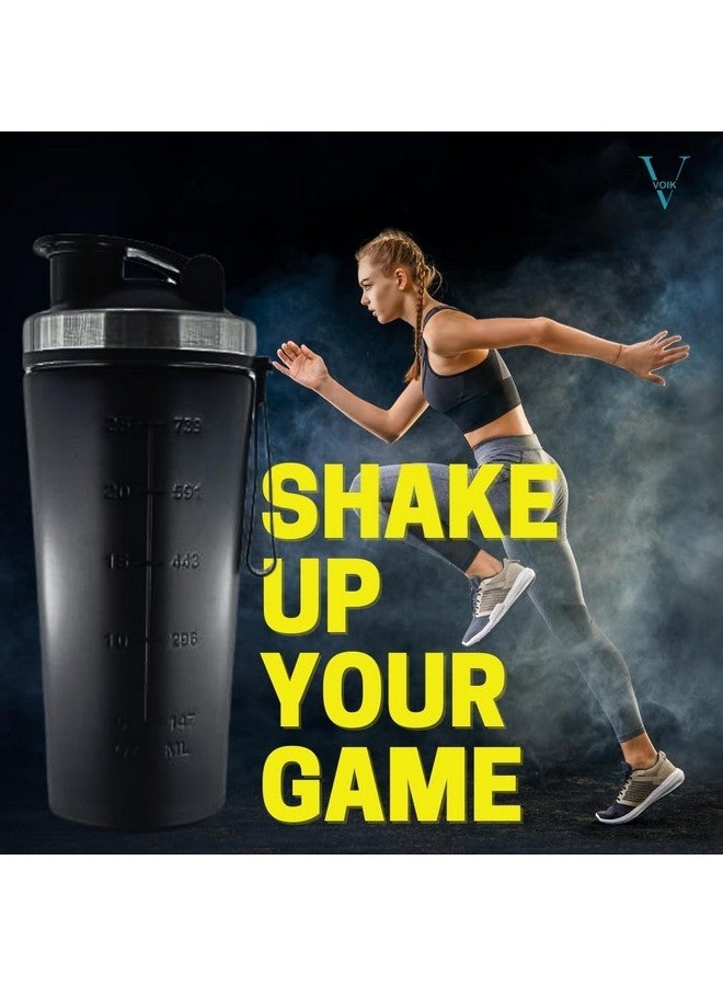 SHIFA CRAFT SHIFA CRAFT Gym Shaker Bottle - Natural Matte Finish Stainless Steel with Black Coating, Food Grade Steel, with Carrying Strip and Mixer Ball Supplements Shakers (800ml)  - Image 3