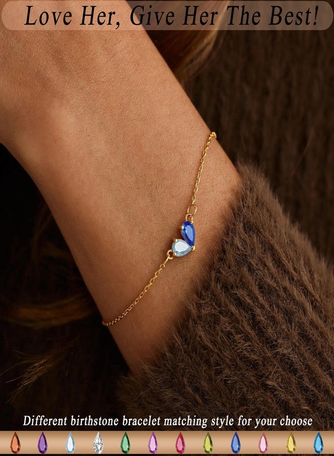 Btysun Birthday Gifts for Women, March 14K Gold Bracelets for Women Heart Aquamarine Bracelet with Birthstone Birthday Gifts for Her Dainty Stocking Stuffers for Teens September Jewelry - Image 4