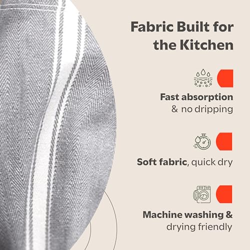 Zeppoli Classic Kitchen Towels - 15 Pack 100% Natural Cotton Towel Set, Reusable Wash Cloths, Absorbent Dish Towels, Machine Washable Hand Towels, Kitchen Essentials - 14” by 25” - Black - Image 4
