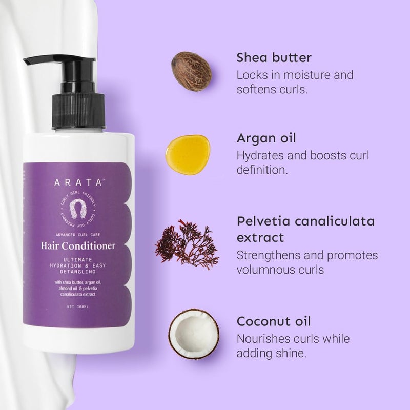 Arata Advanced Curl Care Hair Conditioner 300 Ml RinseOut Conditioner With Shea Butter Argan Oil Almond Oil Pelvetia Canaliculata Ultimate Hydration Easy Detangling1 Count - Image 4