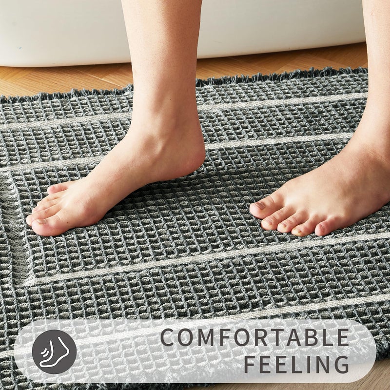 BULULOM Bath Matts for Bathroom Upgraded Waffle Super Absorbent Bath Mat Bathroom Rugs Non Slip Washable  Quick Dry Shower Mats  Ultra Soft Bath Mats for Bathroom Floor Bluish Grey & Yellow 24""*36"" - Image 3