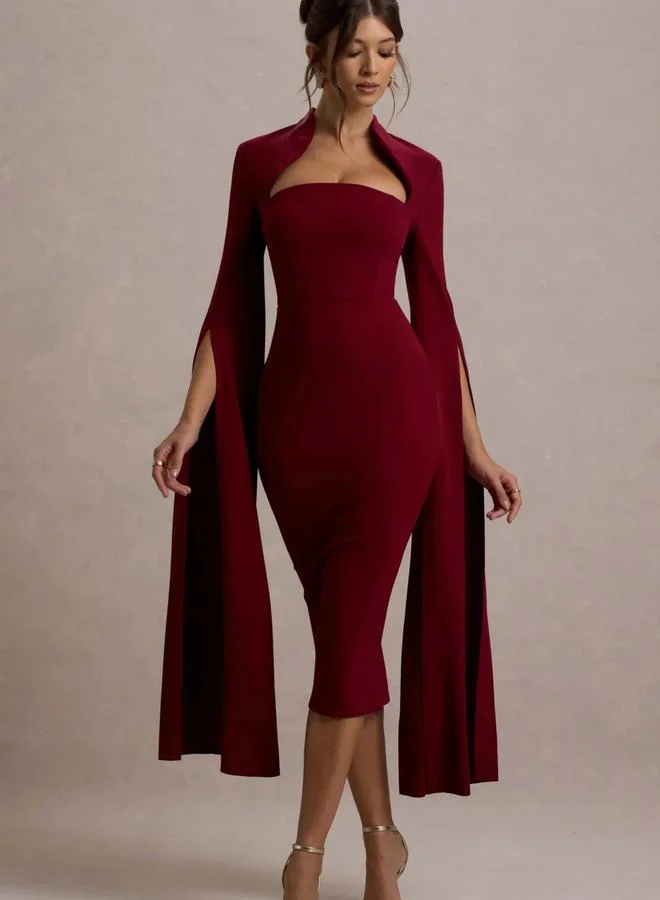 Take Two Red Bodycon Dress with Long Cape Sleeves