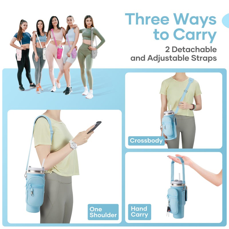 linmaya Water Bottle Carrier Bag for Stanley Cup 40/30oz with Phone Holder Pockets,Neoprene Water Bottle Cross-body Bag with Adjustable Shoulder & Hand Strap Stanley Cup Accessories - Image 2