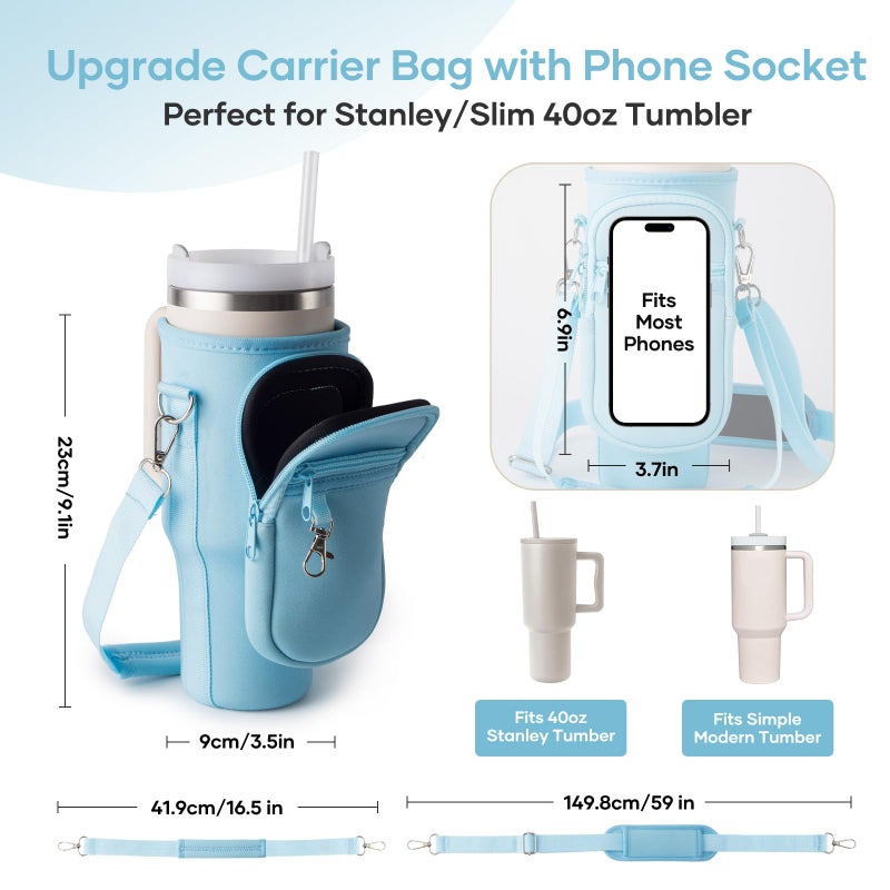 linmaya Water Bottle Carrier Bag for Stanley Cup 40/30oz with Phone Holder Pockets,Neoprene Water Bottle Cross-body Bag with Adjustable Shoulder & Hand Strap Stanley Cup Accessories - Image 4