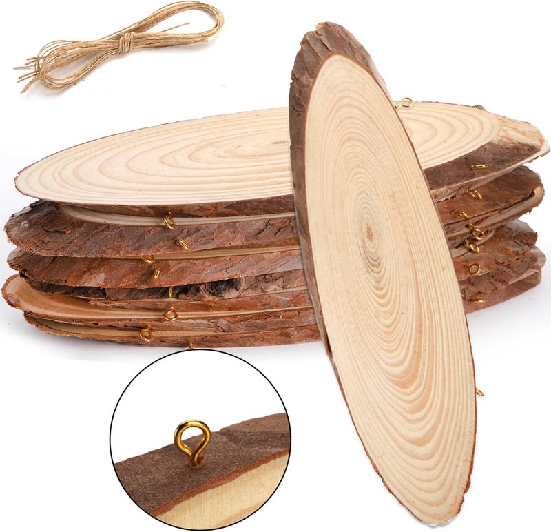 DEAYOU 8 Pack Unfinished Wood Crafts, Wooden Sign with Eye Ring for Centerpiece, Painting, 9-11" L x 3-4" W, Oval - Image 1