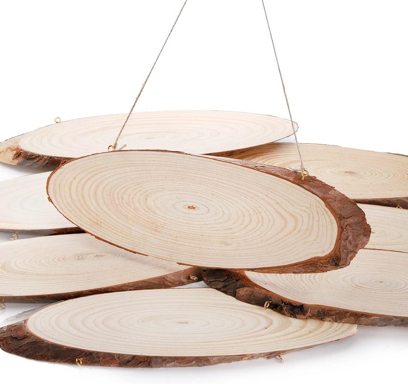 DEAYOU 8 Pack Unfinished Wood Crafts, Wooden Sign with Eye Ring for Centerpiece, Painting, 9-11" L x 3-4" W, Oval - Image 5