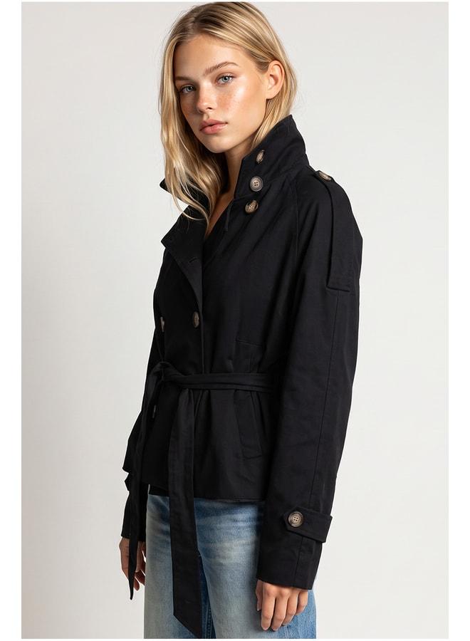 Lovely Istanbul Belted Short Trench Coat LAZ0013 BLACK - Image 2