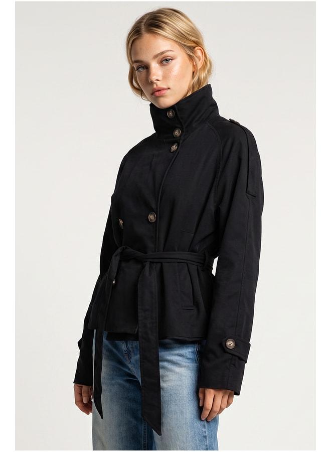 Lovely Istanbul Belted Short Trench Coat LAZ0013 BLACK - Image 1