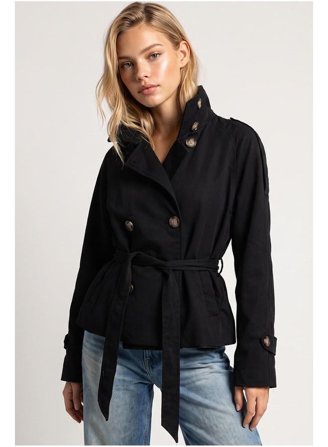 Lovely Istanbul Belted Short Trench Coat LAZ0013 BLACK - Image 3