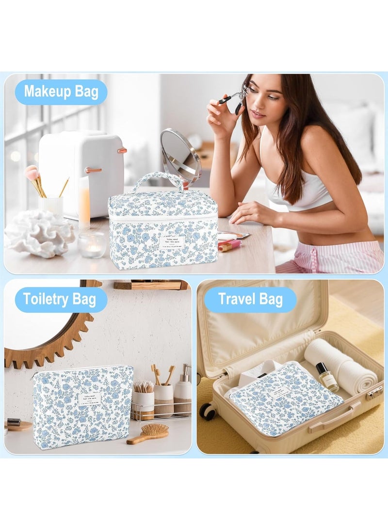 Cosmetic Bag, 3-Piece Cotton Quilted Makeup Bag Set,Cotton Quilted Big Cosmetic Bag, Cute Makeup Bag Pouch Storage Bags，with Zipper, for Home Travel - Image 3