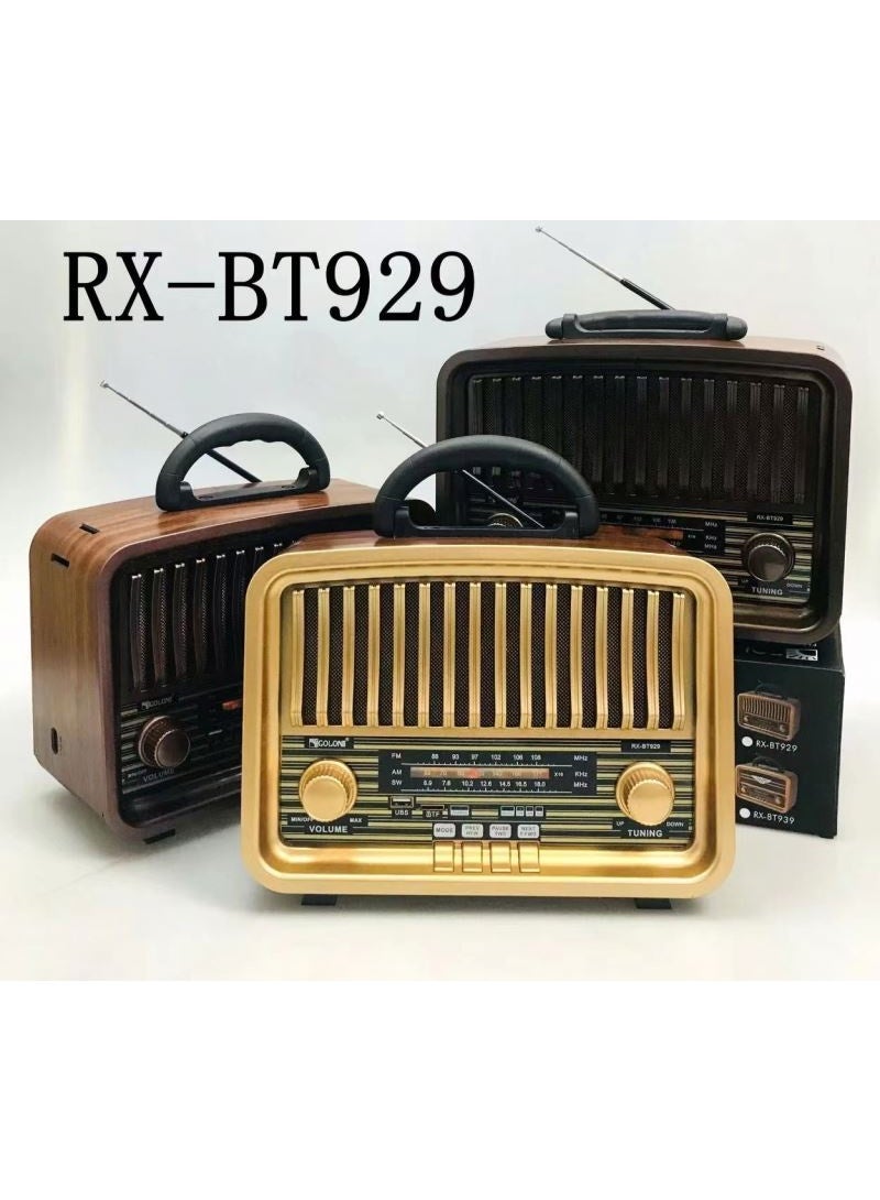 Golon Retro Vintage Wooden Color Radio RX-BT929 – 3 Band AM/FM/SW Wireless Radio with USB/TF Music Player, Bluetooth & Rechargeable Battery - Image 2