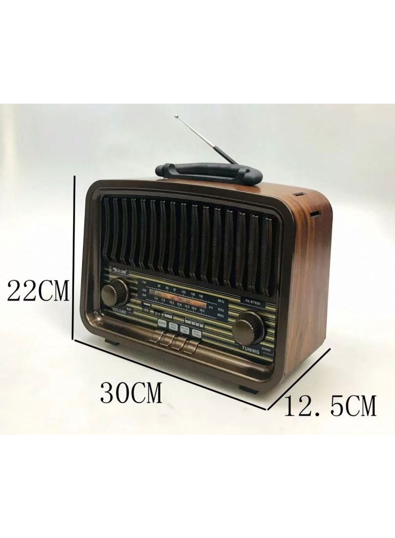 Golon Retro Vintage Wooden Color Radio RX-BT929 – 3 Band AM/FM/SW Wireless Radio with USB/TF Music Player, Bluetooth & Rechargeable Battery - Image 4