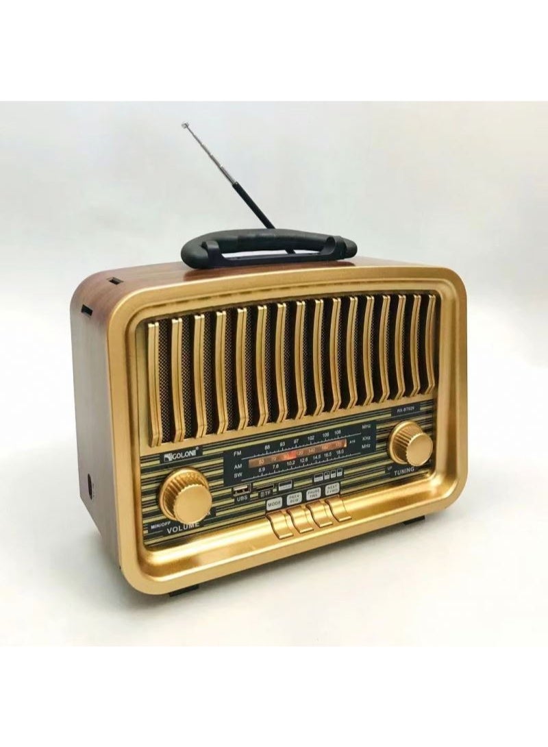 Golon Retro Vintage Wooden Color Radio RX-BT929 – 3 Band AM/FM/SW Wireless Radio with USB/TF Music Player, Bluetooth & Rechargeable Battery - Image 3