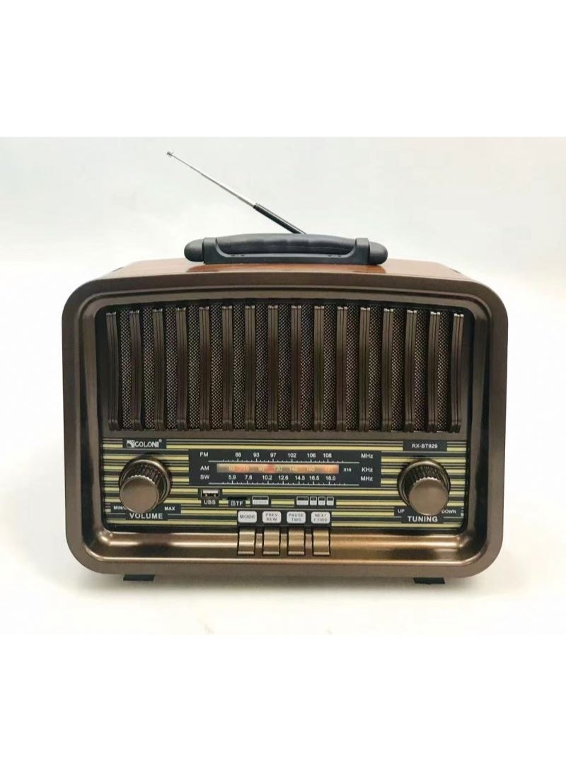 Golon Retro Vintage Wooden Color Radio RX-BT929 – 3 Band AM/FM/SW Wireless Radio with USB/TF Music Player, Bluetooth & Rechargeable Battery - Image 1