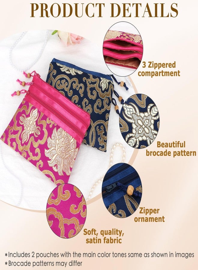 كيلوفلاي حقيبة هدايا من قطعتين من الحرير الصيني المطرز من كيلوفلاي، بثلاثة جيوب بسحاب وشرابة. - Image 3