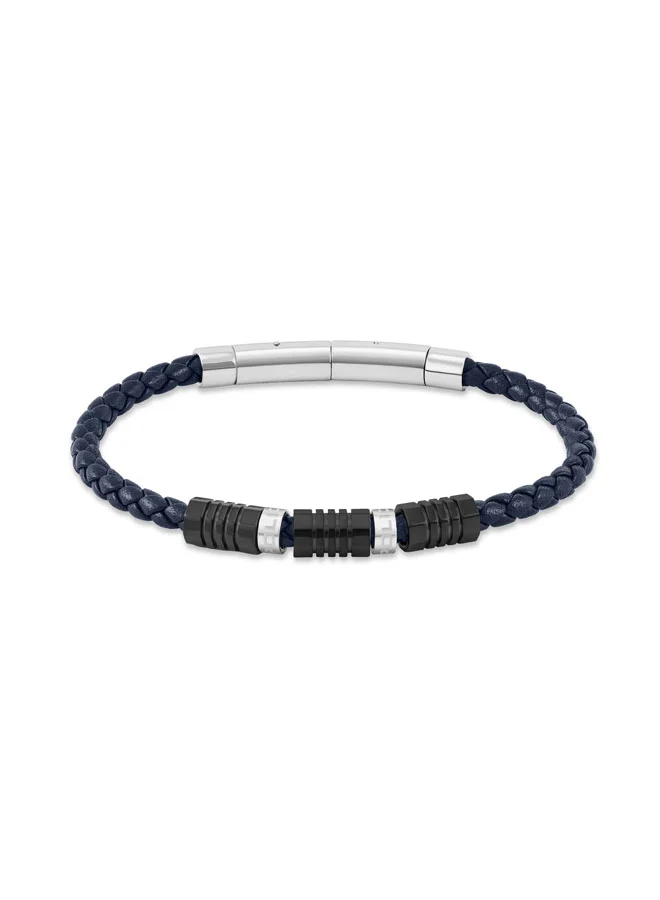 بوليس Pipeline Blue Braided Leather Bracelet for Men