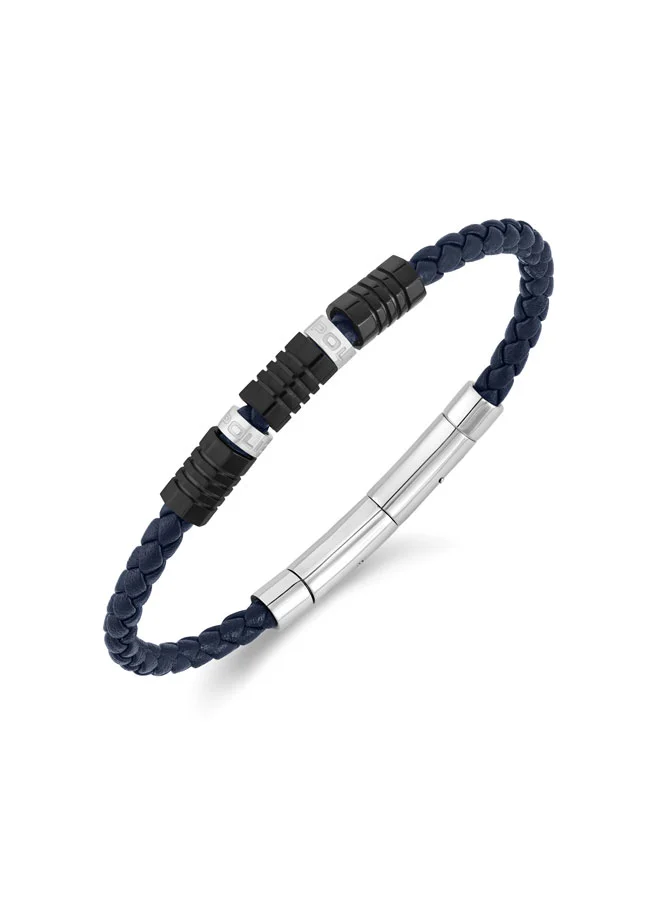 بوليس Pipeline Blue Braided Leather Bracelet for Men