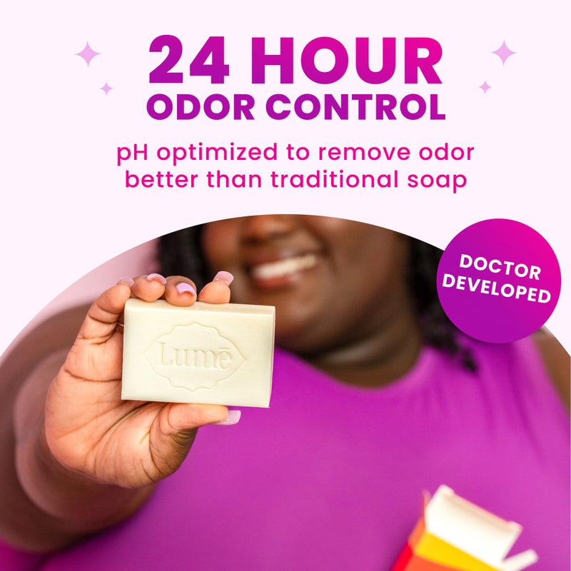 Lume Acidified Body Cleansing Bar - 24 Hour Odor Control - Removes Odor Better than Soap - Moisturizing Formula - Formulated Without SLS or Parabens - OB/GYN Developed - 5 ounce (Unscented) - Image 3