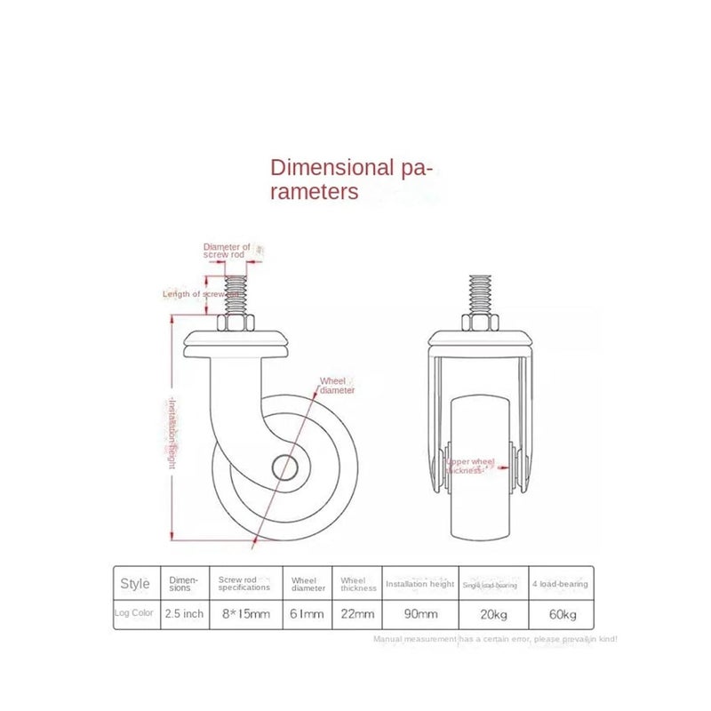 Universal Brake 2.5 Inch Trolley Wheel M8 Screw Beech Wood Caster Furniture Shelf Pulley 4 Pcs - Image 3
