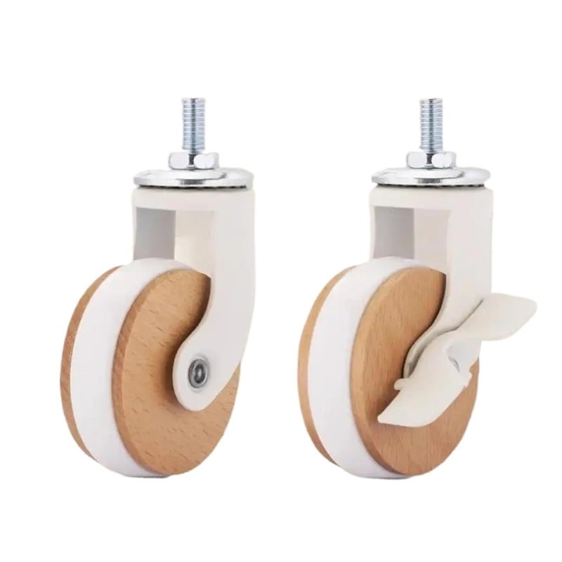 Universal Brake 2.5 Inch Trolley Wheel M8 Screw Beech Wood Caster Furniture Shelf Pulley 4 Pcs - Image 1