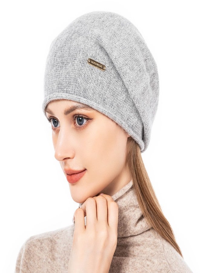 QUEENFUR Knit Slouchy Beanie Hats for Women Cashmere Ski Cap Knitted Wool Soft Warm Winter Hat, A7-soft Grey, One size - Image 4