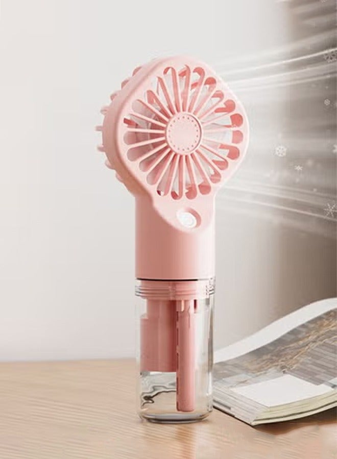 DUNISO With Water Mist Spray Fan, Hand Held Spray Fan, Large Capacity Battery Portable Mini Fan, Rechargeable Battery, 4 Speed Adjustable, Suitable For Travel And Home Use 75*165 mm (Pink) - Image 1