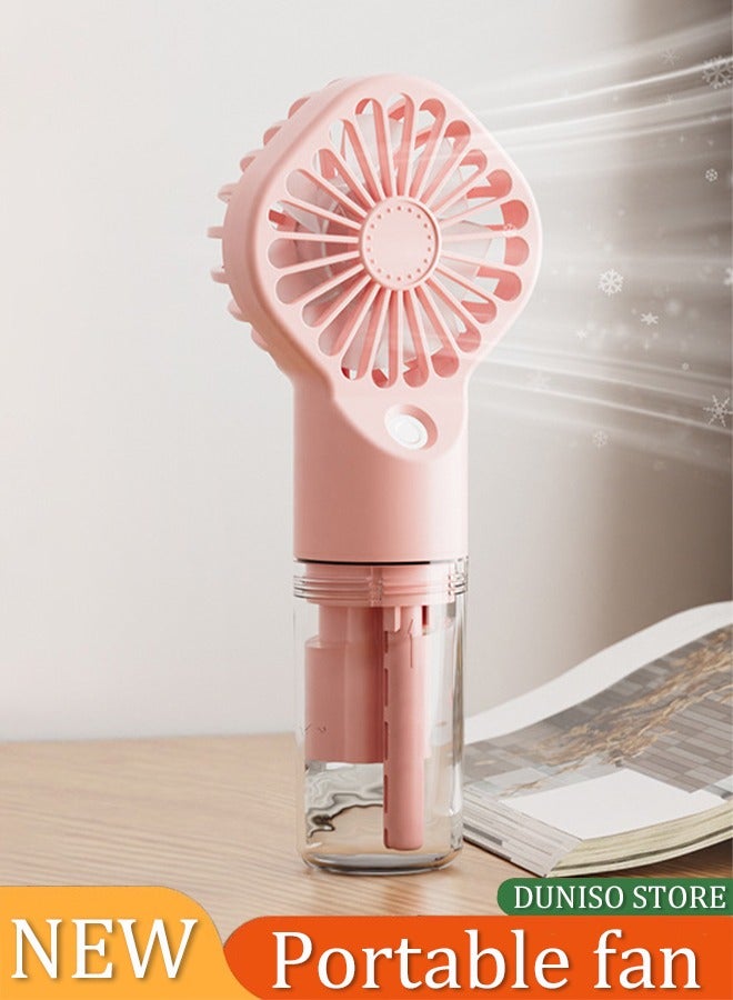 DUNISO With Water Mist Spray Fan, Hand Held Spray Fan, Large Capacity Battery Portable Mini Fan, Rechargeable Battery, 4 Speed Adjustable, Suitable For Travel And Home Use 75*165 mm (Pink) - Image 1