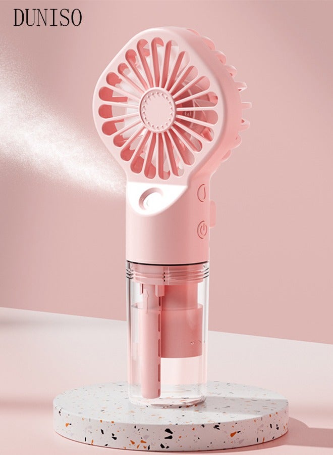 DUNISO With Water Mist Spray Fan, Hand Held Spray Fan, Large Capacity Battery Portable Mini Fan, Rechargeable Battery, 4 Speed Adjustable, Suitable For Travel And Home Use 75*165 mm (Pink) - Image 2