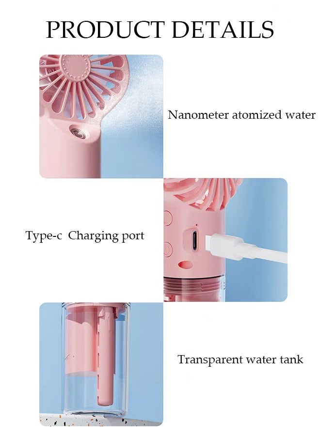 DUNISO With Water Mist Spray Fan, Hand Held Spray Fan, Large Capacity Battery Portable Mini Fan, Rechargeable Battery, 4 Speed Adjustable, Suitable For Travel And Home Use 75*165 mm (Pink) - Image 4
