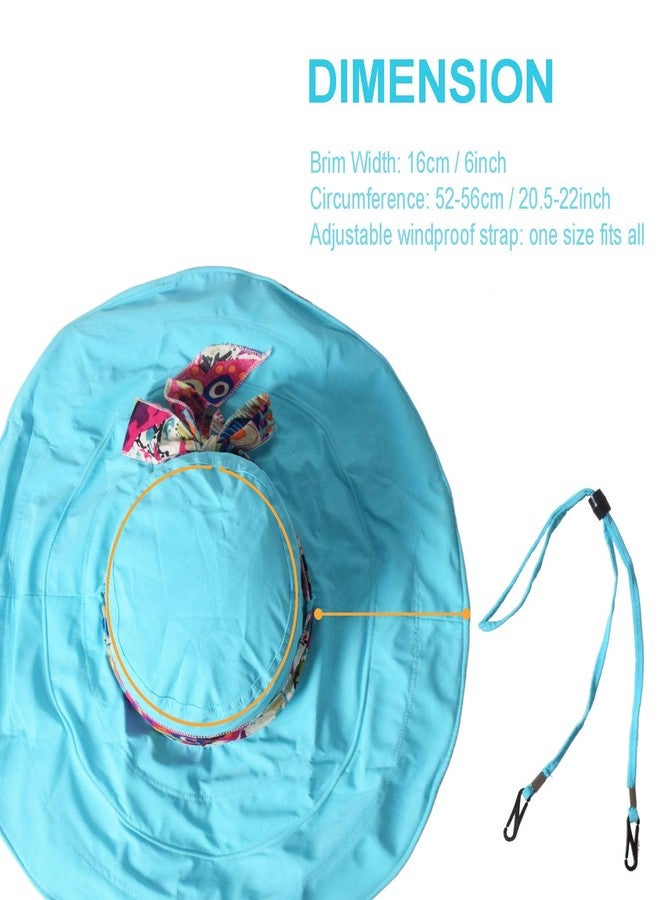 WITERY Sun Hats for Women, Foldable Floopy Reversible Wide Brim Beach Hats Cotton Ladies Packable UPF 50+ Summer Travel Hat Visors Cap with Bohemia Ribbon Blue - Image 4