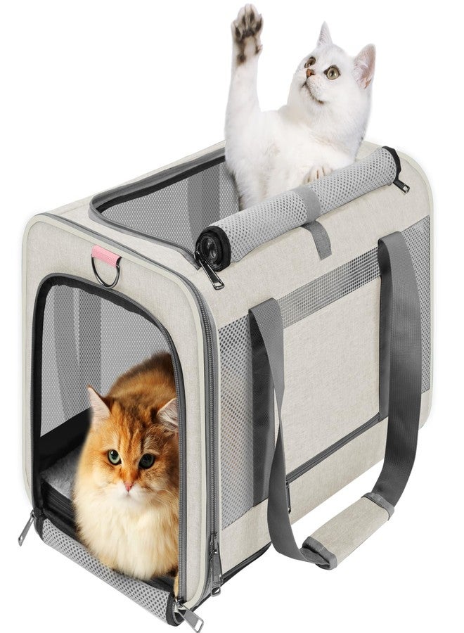 GAPZER Pet Carrier for Large Cat 20 lbs+ / Soft Sided Small Dog 12 Pounds Travel Crate Top Load/Collapsible Kitty Carry Bag Big Kitten Mesh/Sturdy Animal Transport cage Kennel Long Trips Beige - Image 1