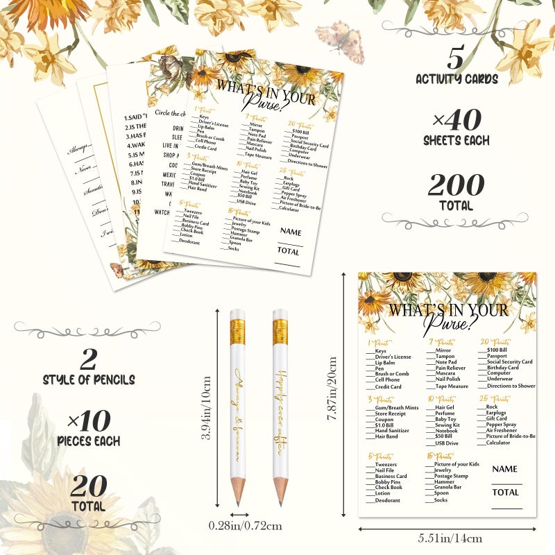 Maxdot 220 Pieces Bridal Shower Game Set 5 Sets (40 Cards Each) Wedding Game Cards and 20 Pieces Pencils Printed Words Editable Bride Groom Wedding Bachelorette Engagement Party Supplies(Pink Balloon) - Image 2