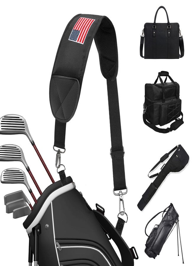 BAIRBRE Golf Bag Strap Replacement Golf Bag Shoulder Strap Adjustable Single Padded Shoulder Strap Waterproof Golf Bag Backpack Straps (Black-USA Flag) - Image 1