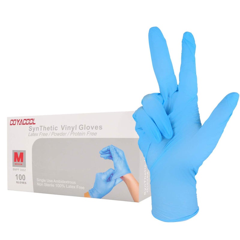 COYACOOL COYACOOL Disposable Gloves Medium Nitrile and Vinyl Blend Material Gloves Latex Free 4 Mil100 Pc Food Grade Glove for Cleaning Food Prep Hair Dye Tattoo Blue