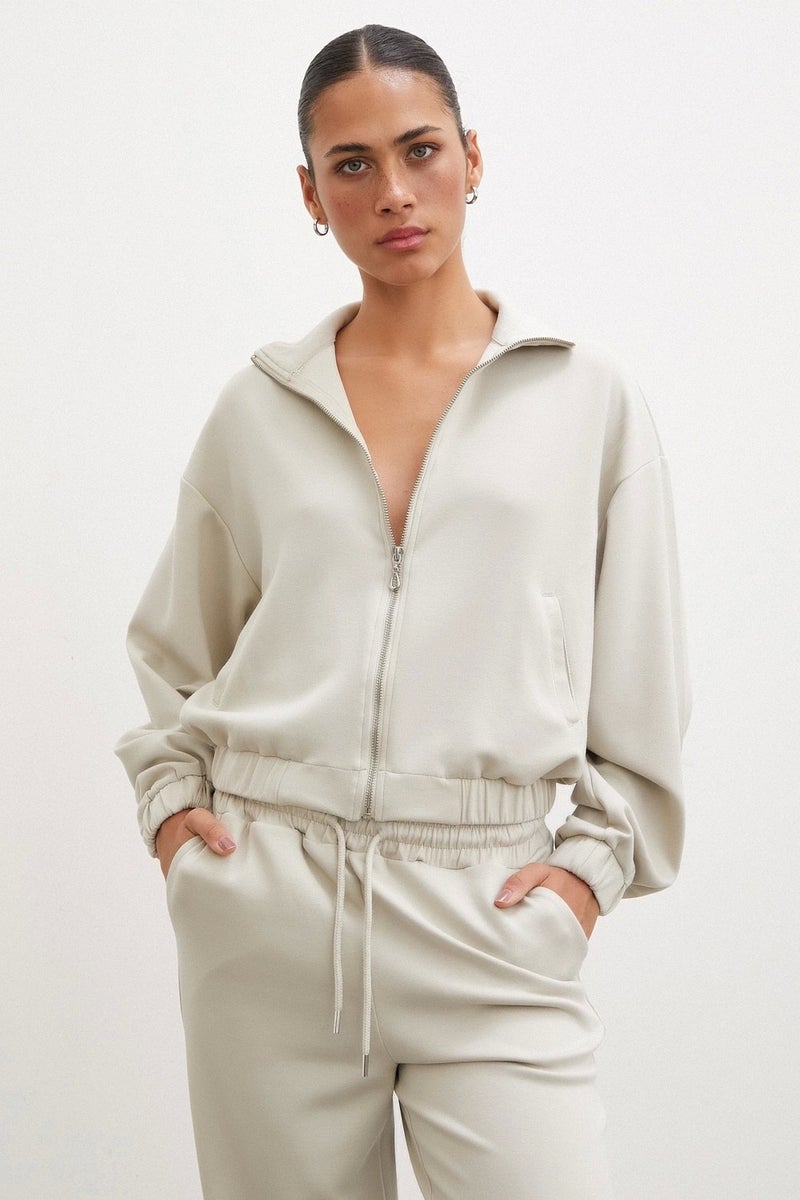 Never More Zippered Sweatshirt Stone - Image 1