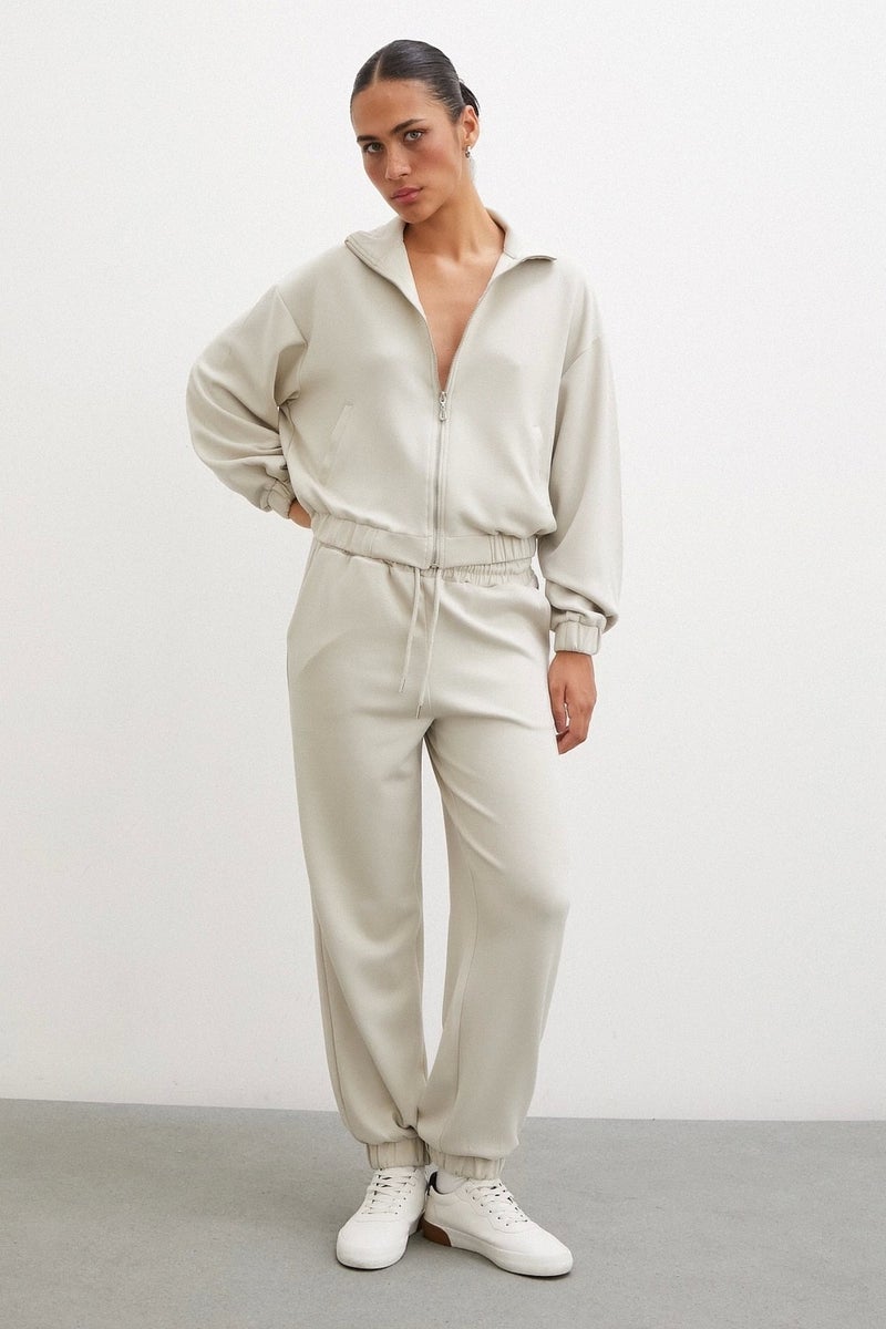 Never More Zippered Sweatshirt Stone - Image 3