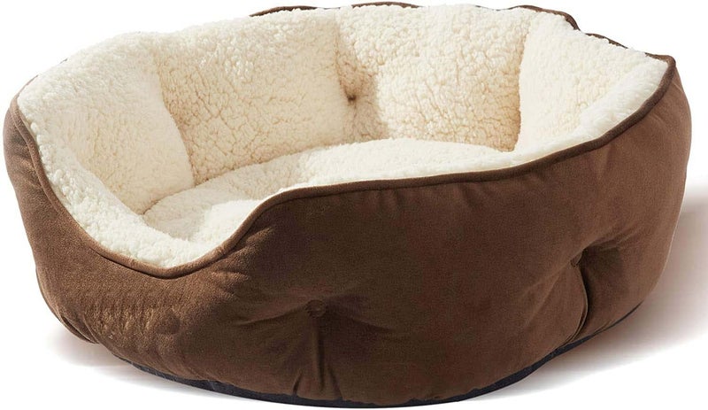 AMICA Dog Bed, Cat Beds for Indoor Cats, Pet Bed for Puppy and Kitty, Extra Soft & Machine Washable with Anti-Slip & Water-Resistant Oxford Bottom (Brown, L) - Image 1