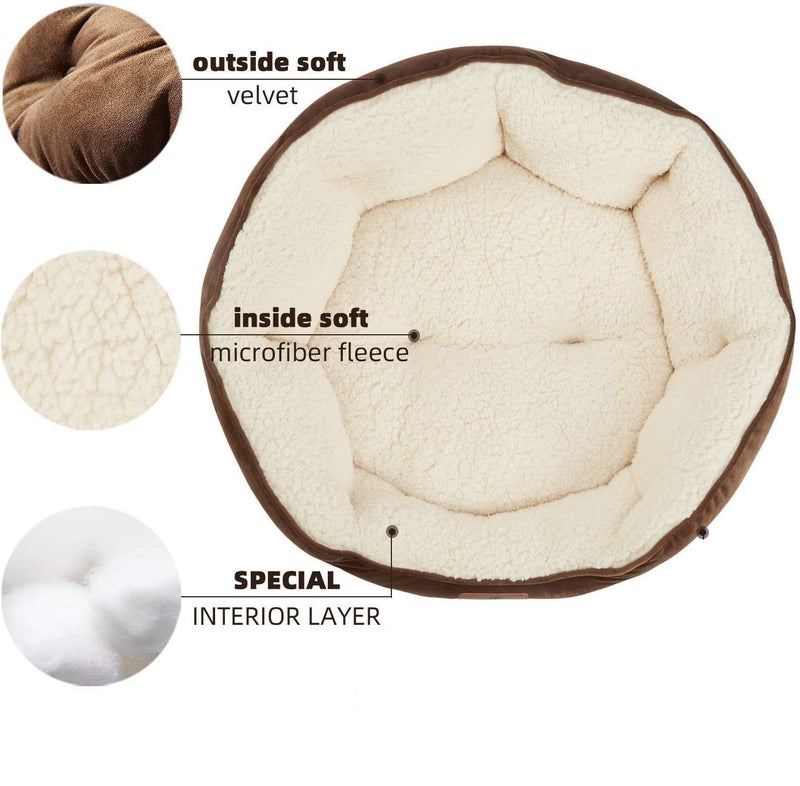 AMICA Dog Bed, Cat Beds for Indoor Cats, Pet Bed for Puppy and Kitty, Extra Soft & Machine Washable with Anti-Slip & Water-Resistant Oxford Bottom (Brown, L) - Image 2