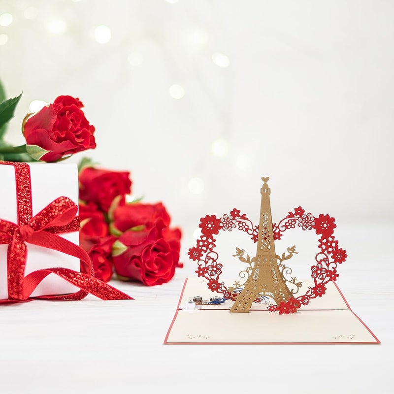 OSALADI Pop-up Luminous Eiffel Tower Birthday Card with Music Three-dimensional Paper-cut Greeting Card for Birthday Party Invitations and Special Festival Wishes - Image 2